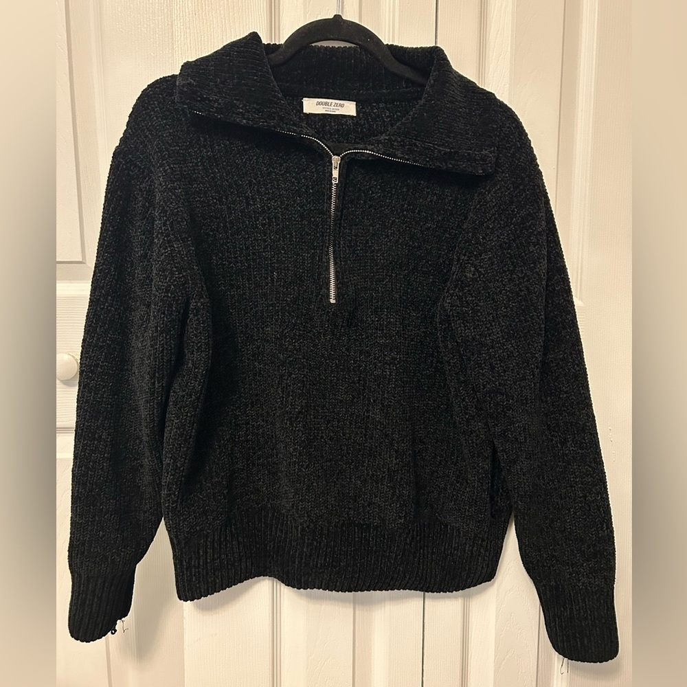 Black Chenille Quarter-Zip Sweater/Pullover